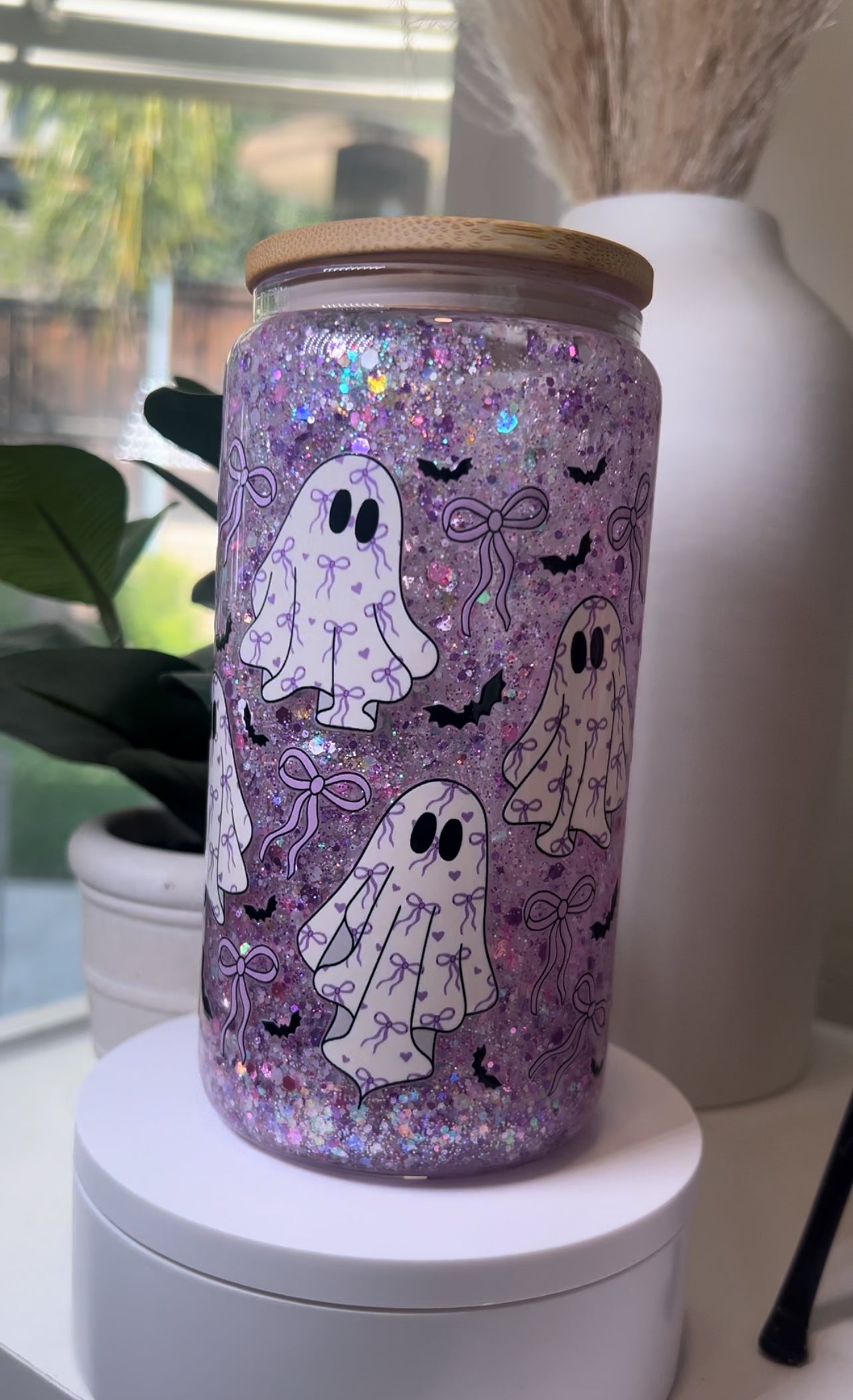 Purple Ghost Snow Globe Tumbler