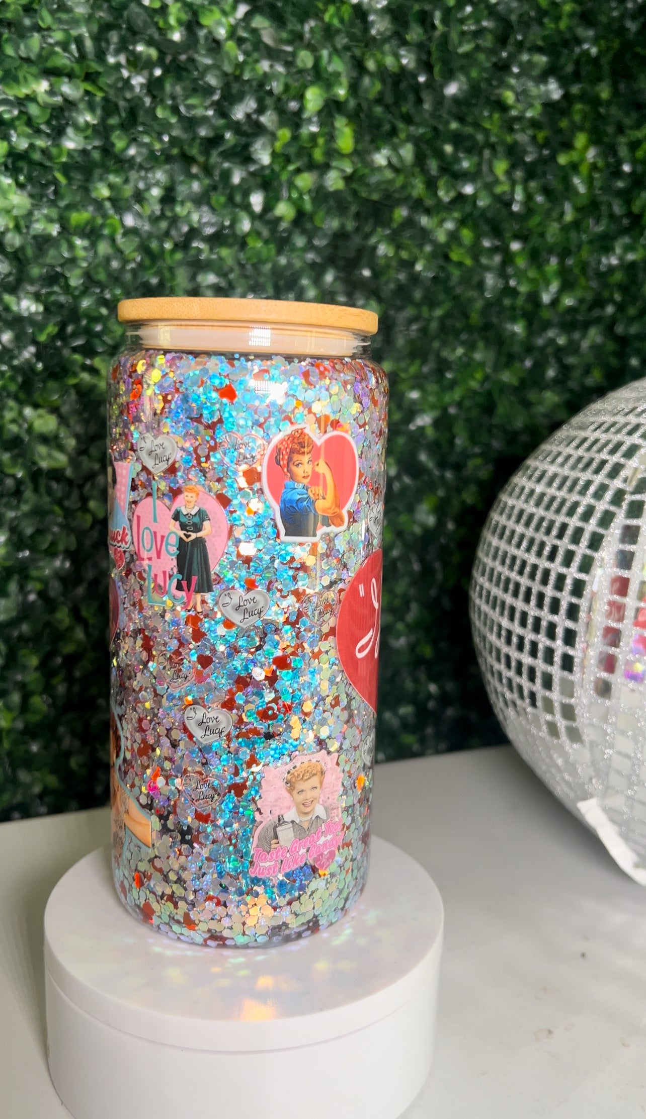 I Love Lucy Glass Snowglobe Tumbler