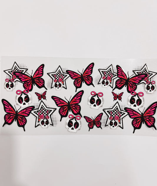 2803-Pink Butterflies & Skull Bow