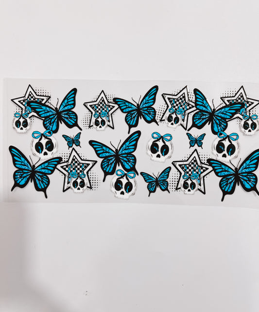 2804-Blue Butterflies & Skull Bow